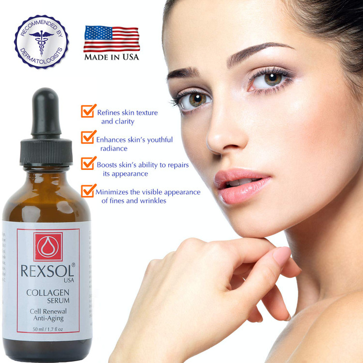 REXSOL Collagen Serum | With Vit C&E | Effective Anti Aging Serum For Face Care & Age Spot Remover | Anti Wrinkle Serum & Anti Aging Face Serum With