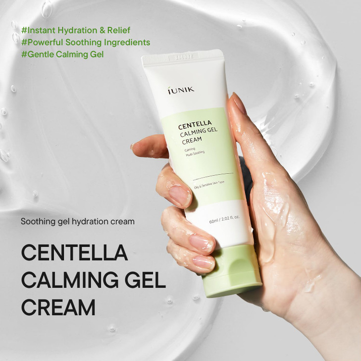 IUNIK Centella Calming Gel Cream Vegan Non-Sticky Moisturizing Blemish Care w/Centella Asiatica Tea Tree Soothes Acne Rosacea Oily & Sensitive Skin K