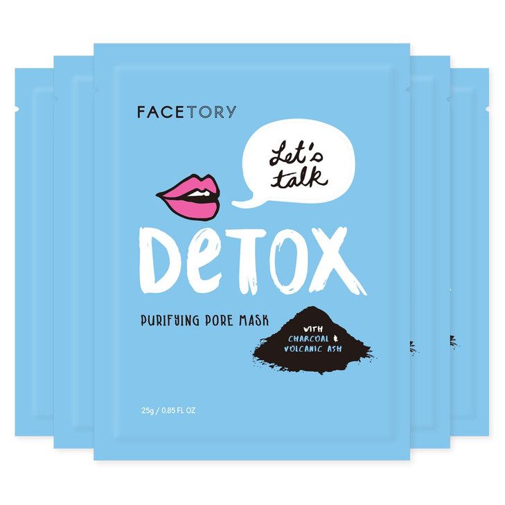 FACETORY K Beauty Face Mask Skin Care - LET'S TALK DETOX PURIFYING Sheet Mask with Charcoal & Volcanic Ash | Pore Refining Charcoal Face Mask (5 Pack