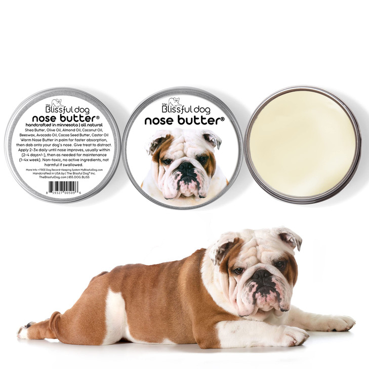 The Blissful Dog Bulldog Nose Butter, Versatile Dog Nose Balm to Reduce Dryness, Handcrafted, Easy-to-Apply, Unscented, 2 oz.