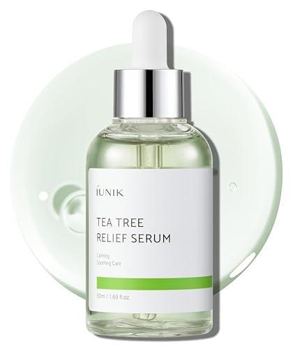 IUNIK Tea Tree Relief Vegan Serum for Acne-Prone Skin  Non-Sticky & Lightweight Facial Ampoule with Centella Asiatica for Soothing, Calming, and Bal