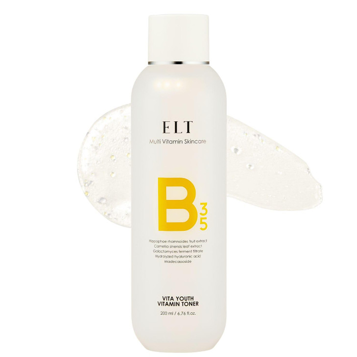 ELT Korean Green Tea Vitamin Toner (200ml / 6.76 fl.oz.) Facial Toner with Niacinamide 2%, Hyaluronic Acid, Centella Asiatica Extract, Hydrating, Pur