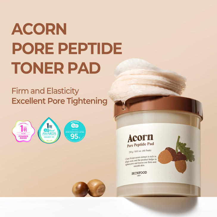 SKINFOOD Acorn Pore Peptide Toner Pad, Korean Skincare Facial Toner, Pore Tightening, Elasticity, Skin Texture Improvement, Firming Up Sagging Skin 8