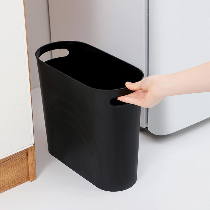 rejomiik Small Trash Can, 3.5 Gallon Slim Garbage Can Plastic Waste Basket with Handles Container Bin for Narrow Spaces Bathroom, Bedroom, Kitchen, O
