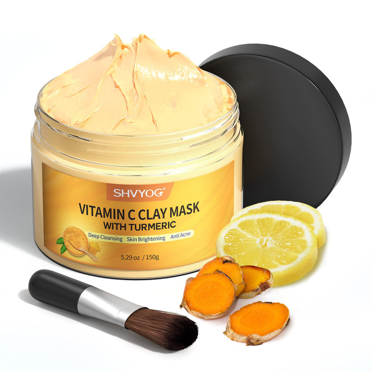 SHVYOG Turmeric Vitamin C Clay Mask with Kaolin Clay for Dull & Blemish-Prone Skin, Deep Cleansing Facial Mask, Face Masks Skincare for Controlling O