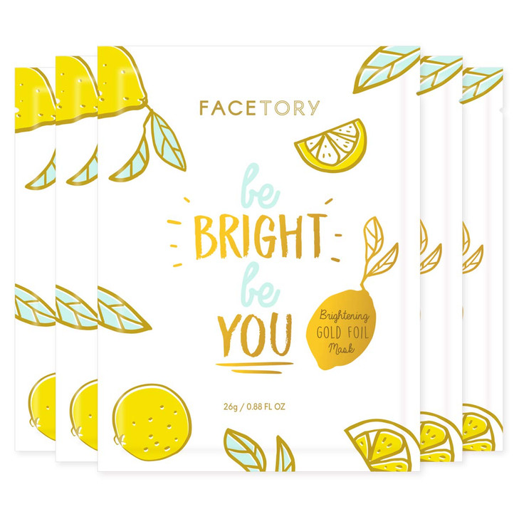 FACETORY K Beauty Face Mask Skin Care - BE BRIGHT BE YOU BRIGHTENING Sheet Mask with Gold Foil & Lemon Fruit | Glowing Gold Brightening Face Mask (5