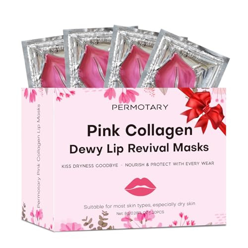 Permotary 30 PCS Moisturizing Collagen Lip Mask Crystal Mouth Care Pads Mask for Moisturizing & Reducing Chapped, Smoothing Fine Lines Lip Patches wi