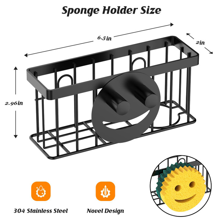 MURLONG Sponge Holder Smiley Face, Sink Caddy for kitchen Sink, Kitchen Organizer Sponge Holder with 2 PCS Suction Cups/1 PCS Adhesive Strips, Design