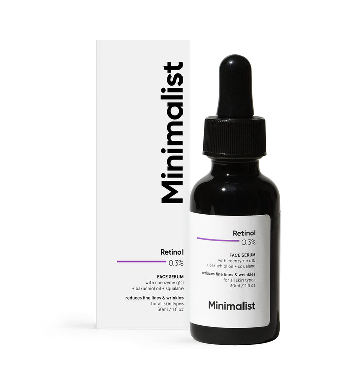 Minimalist 0.3% Retinol Serum with Bakuchiol Oil For Anti Aging | Night Face Serum With Squalane Base & Coenzyme Q10 To Reduce Fine Lines & Wrinkles