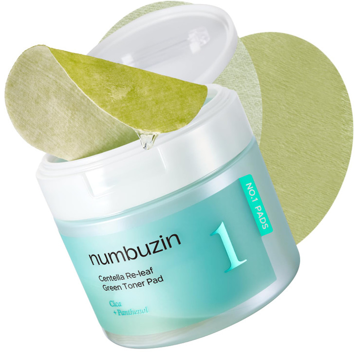 numbuzin No.1 Toner Pads | Centella Re-Leaf Green Toner Pad | Double-Sided | Centella Asiatica, Heartleaf, Licorice Root | Calming, Hydrating, Exfoli