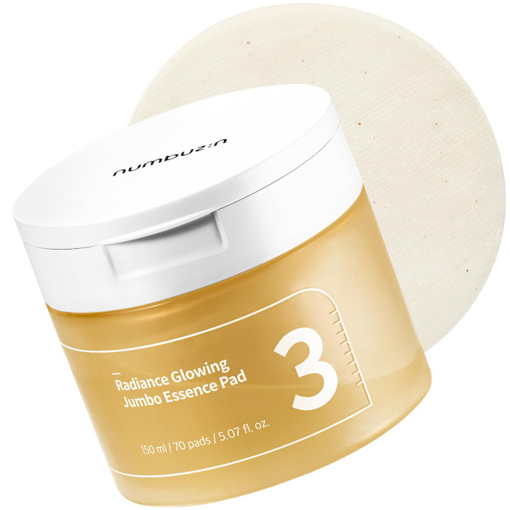 numbuzin No.3 Toner Pads | Radiance Glowing Jumbo Essence Pad | Clear Glass Skin, Texture Care | Biodegradable Vegan, Fermented Ingredients, Niacinam