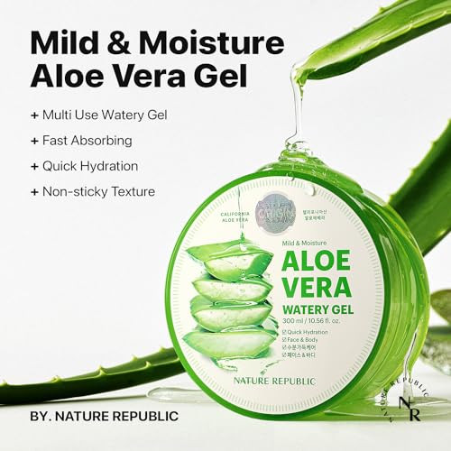 Nature Republic Mild & Moisture Aloe Vera Watery Gel (3 PCS) | Hydrating & Moisturizing, Fast-Absorbing Non-Sticky, Aftersun & Aftershave Soothing Ge