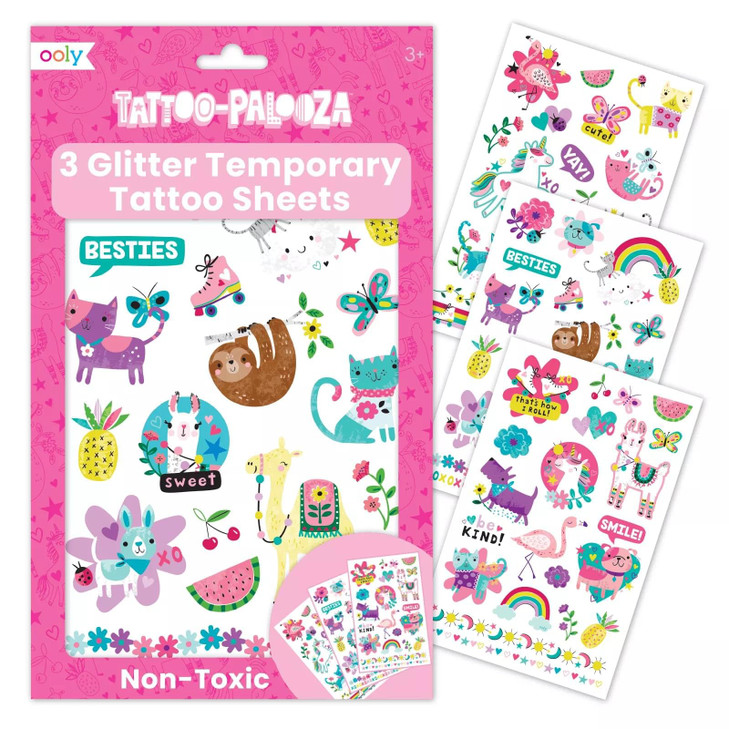 Ooly 50 Glitter Temporary Tattoos For Kids, Safe & Non-Toxic Temporary Tattoo, Party Favors Gifts for Kids, Great Goodie Bag Stuffers & Fun Birthday
