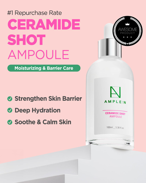 AMPLE:N Ceramide Shot Ampoule  Anti Aging and Hydrating Serum with Ceramide for Deep Moisturization  For Dry & Rough Skin to Reduces Wrinkles & Rep