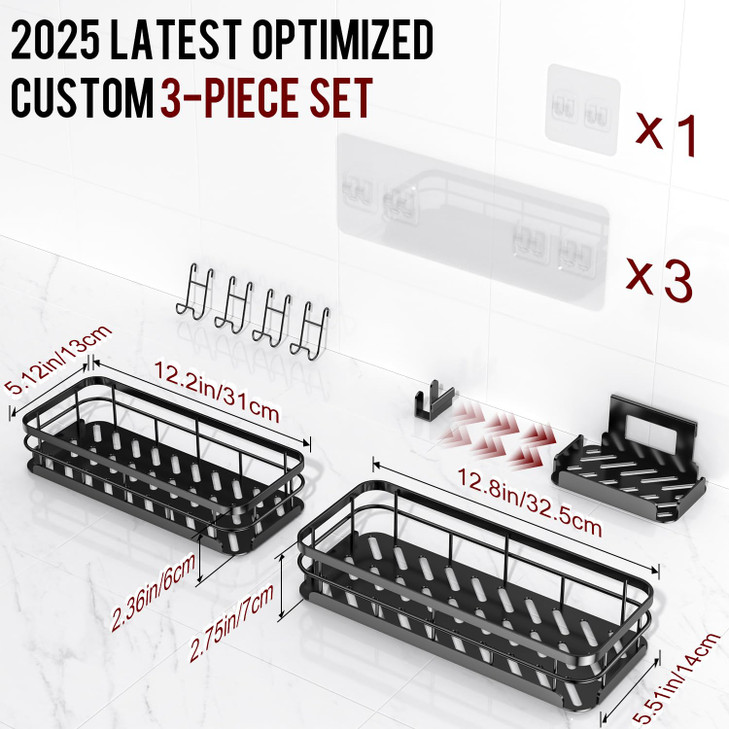 Getsrichfc Large Capacity Shower Caddy, Heavy-Duty Adhesive Shower Organizers with Custom Aesthetic Design Soap, No Drilling Corner Shower Shelves, 5