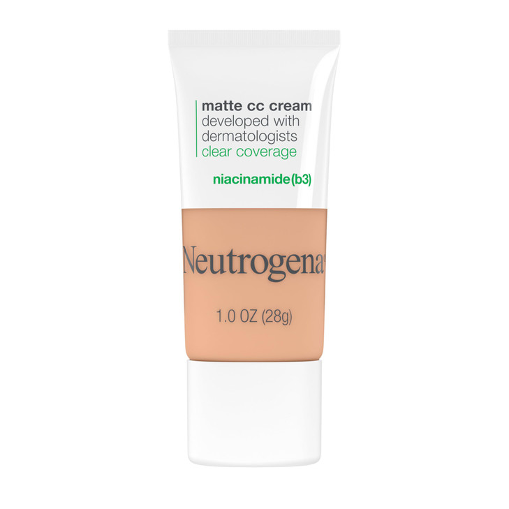 Neutrogena Clear Coverage Flawless Matte CC Cream, Full-Coverage Color Correcting Cream Face Makeup with Niacinamide (b3), Hypoallergenic, Oil Free &