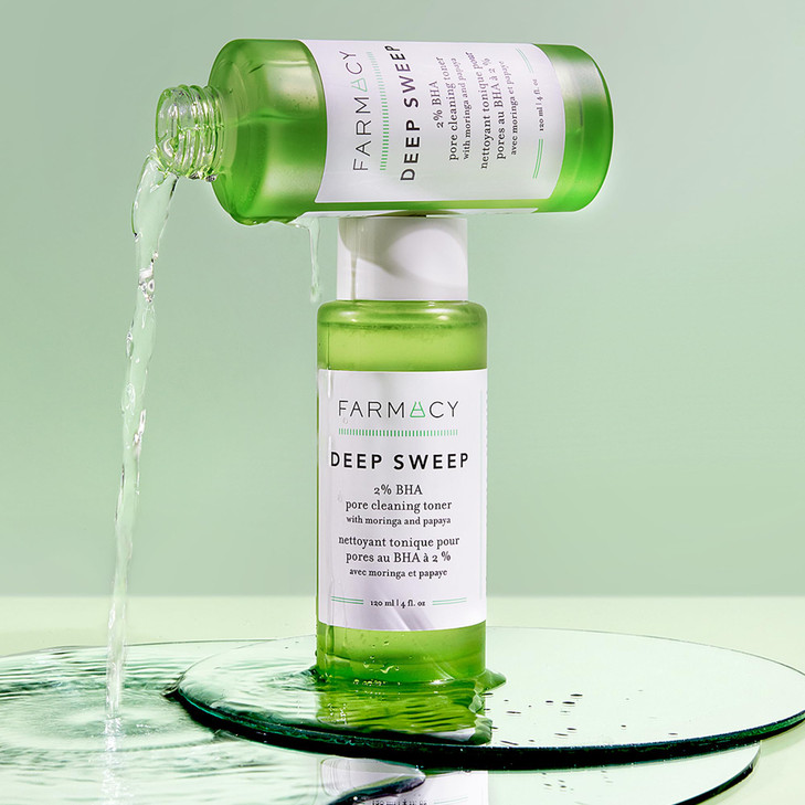 Farmacy 2% Salicylic Acid Toner for Face - Deep Sweep Gentle BHA Exfoliant for Oily Skin - Refines Texture with Papaya Enzymes & Moringa Water for a