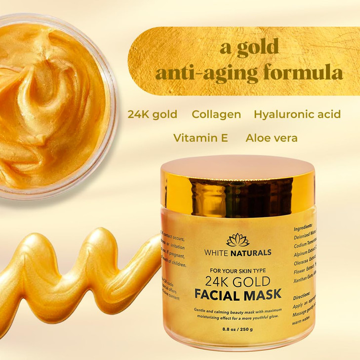 White Naturals One Day Sale 24K Gold Facial Mask, Anti-Aging Gold Face Mask For Flawless & Moisturizes Skin, Helps Reduces Wrinkles, Fine Lines & Acn