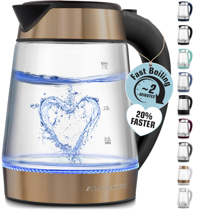 Zulay Kitchen Fast-Boiling Electric Kettle - 1.7L Hot Water Kettle 1500W With Auto Shut-Off - Water Boiler For Coffee & Tea - Boil-Dry Protection, Co