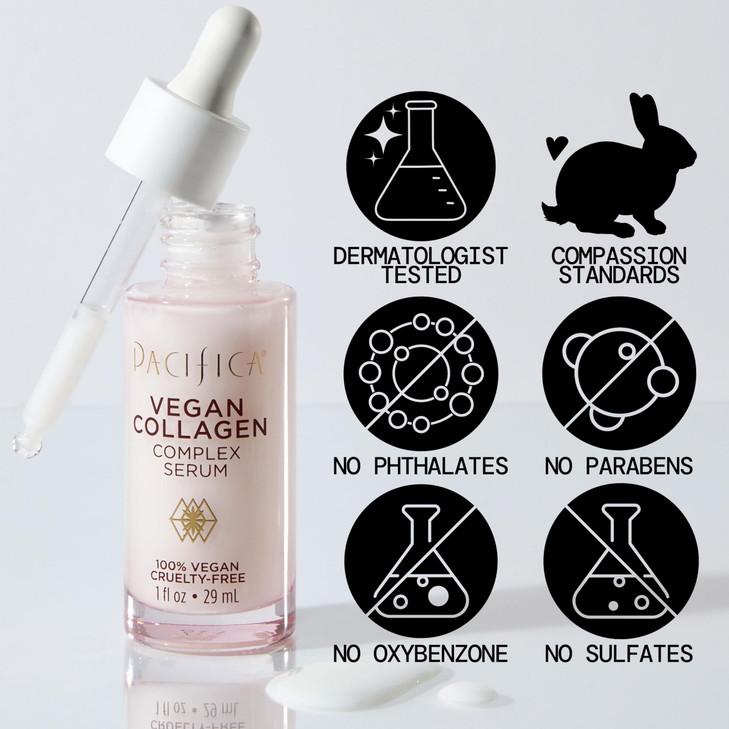 Pacifica Vegan Collagen Complex Face Serum Anti Aging Hydrating Serum w/Hyaluronic Acid for Plumping & Firming Collagen Boosting Facial Serum for Fin