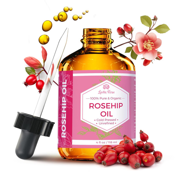 Leven Rose Rosehip Seed Oil for Face 4 oz - Pure Rosehip Oil for Face - Unrefined Cold Pressed Rosehip Oil for Body - Nighttime Face Moisturizer for