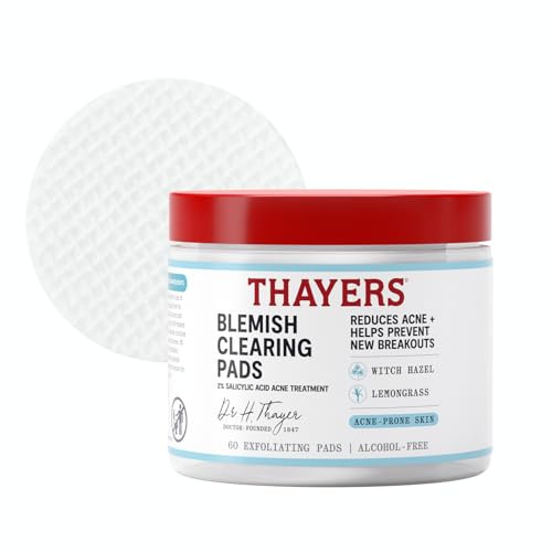 Thayers Blemish Clearing Acne Pads, Salicylic Acid Acne Treatment for Face, Pore Reducing, Exfoliating, and Soothing Skincare, Witch Hazel Toner Pads