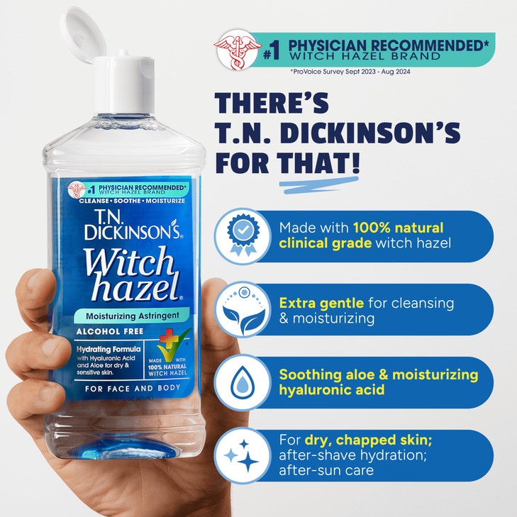 T.N. Dickinson's Witch Hazel Alcohol Free Moisturizing Astringent | 100% Natural Witch Hazel | Calms, Nourishes, Hydrates Skin | for Face & Body | 16