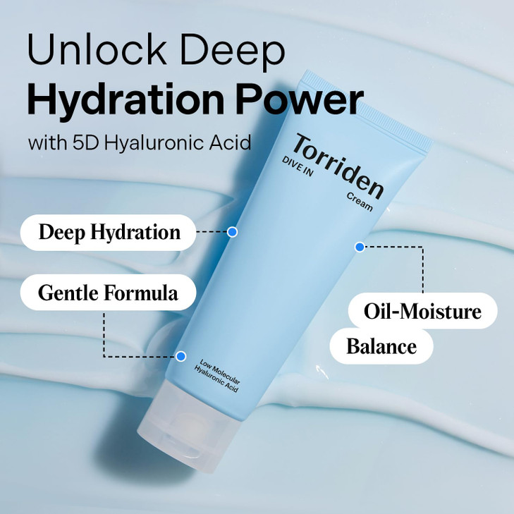 Torriden DIVE IN Cream 80ml (2.71 fl. oz.) | Facial Moisturizer for Sensitive, Oily Skin | Lightweight and Moistrul Creamy Texture | Hyaluronic Acid