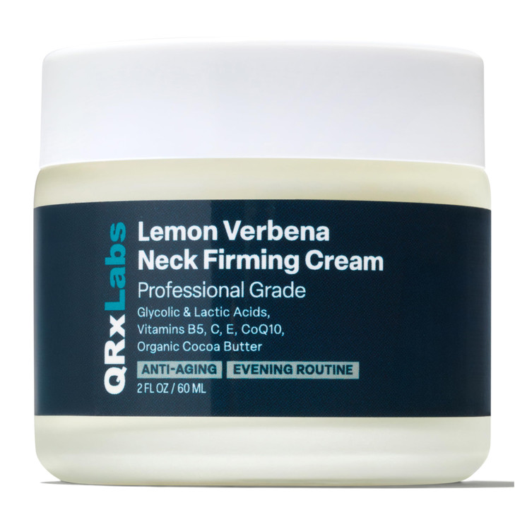 QRxLabs Lemon Verbena Neck Firming Cream  Tightening & Lifting Moisturizer for Loose, Wrinkled or Sagging Skin, Decollete & Chest  Best to Prevent