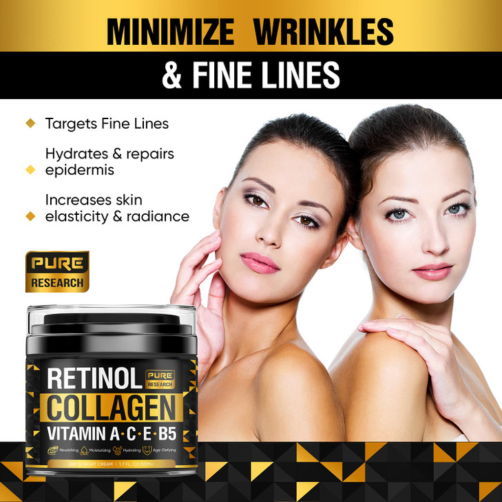 Retinol Face Cream  Natural Anti-Wrinkle Cream  Anti-Aging Facial Moisturizer with Collagen & Hyaluronic Acid - Hydrate, Renew and Protect Your Ski