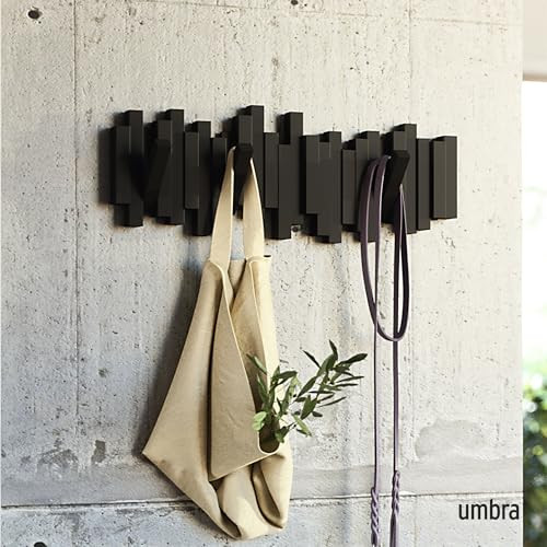 Umbra Sticks Wall-Mounted Coat Rack Rail Hook with 5 Retractable Pegs  Modern, Space-Saving Storage Organizer, Black