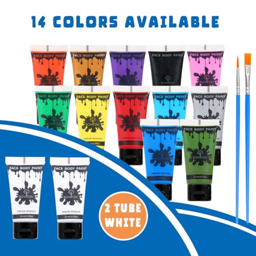 Bowitzki 14 Colors Face Body Paint Set Cream Makeup 20ml Water Based Face Painting Special Effects For Adults Halloween Christmas Party Stage Cosplay
