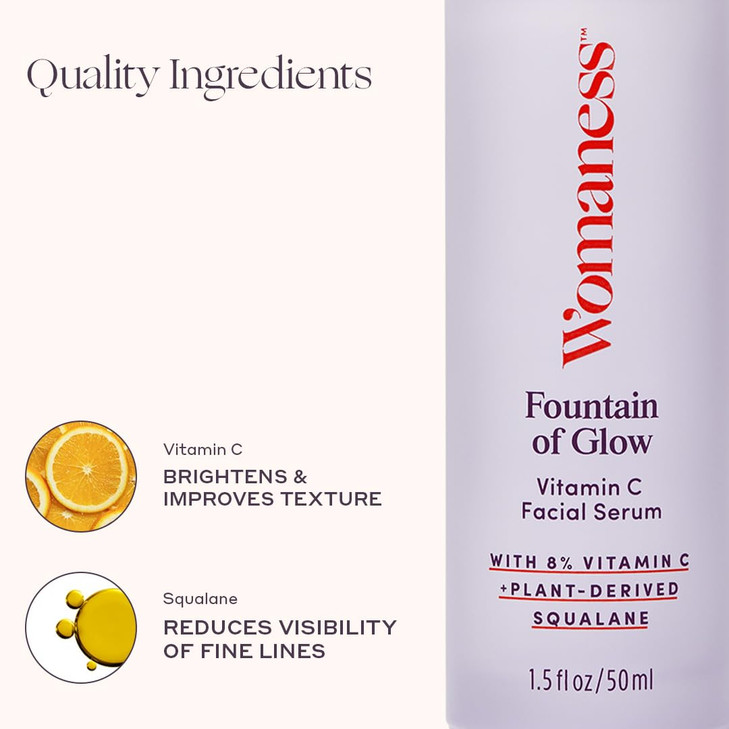 Womaness Fountain of Glow - Vitamin C Face Serum, Brightening Glow Serum with 8% Vitamin C & Plant-Derived Squalane Oil, Antioxidant Serum for Even S