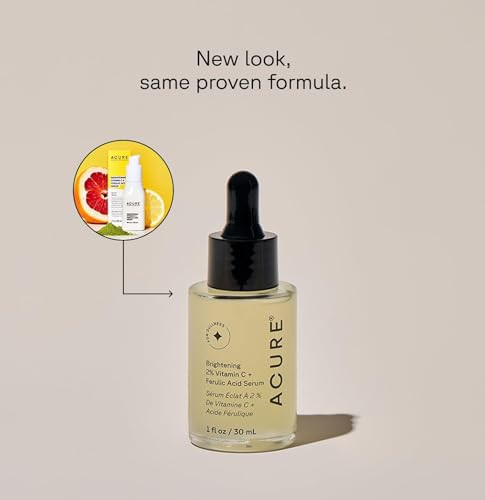 Acure Brightening 2% Vitamin C & Ferulic Acid Serum - Vit C Serum for Face, Anti Aging, Bright Glow for Women & Men, Facial Skincare, Vegan & Cruelty