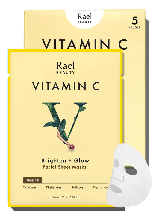 Rael Vitamin C Face Masks  Brighten + Glow with Pomegranate and Citrus Fruit Extract, All Skin Types, Korean Skin Care (5 Count)
