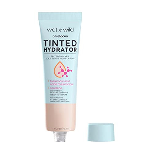 wet n wild Bare Focus Tinted Hydrator Tinted Skin Veil, Lightweight Buildable Coverage with Hyaluronic Acid & Vegan Squalane, Semi-Matte Finish, Crue