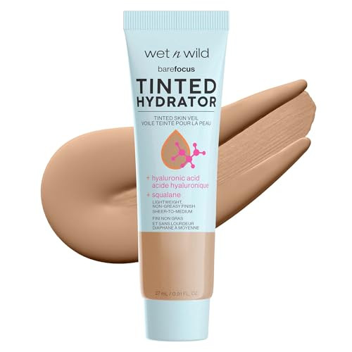 wet n wild Bare Focus Tinted Hydrator Tinted Skin Veil, Lightweight Buildable Coverage with Hyaluronic Acid & Vegan Squalane, Semi-Matte Finish, Crue