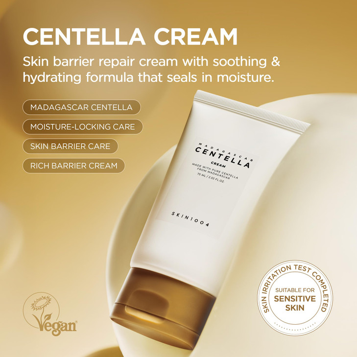 SKIN1004 Madagascar Centella Cream, 2.54 fl.oz, 75ml, Korean Face Moisturiser with Centella Asiatica, Face Cream with Panthenol & Shea Butter, Face M