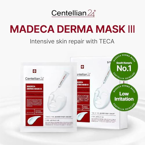 CENTELLIAN 24 Madeca Derma Face Mask (Intensive, 10pc) - Soothing Cotton Sheet Mask for Sensitive, All Skin Types, 24-Hour Hydration. Premium Korean