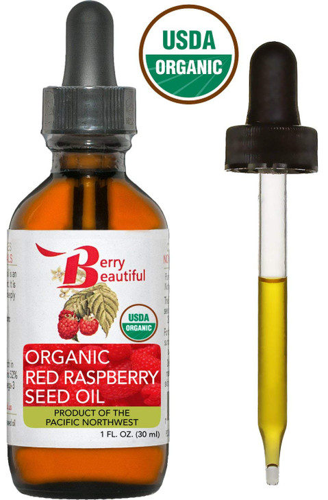 Berry Beautiful Certified Organic Red Raspberry Seed Oil - Cold-pressed from US grown raspberries (1 fl oz)