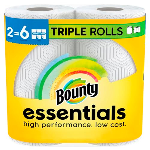 Bounty Essentials Select-A-Size Paper Towels, White, 2 Triple Rolls = 6 Regular Rolls (Packaging May Vary)