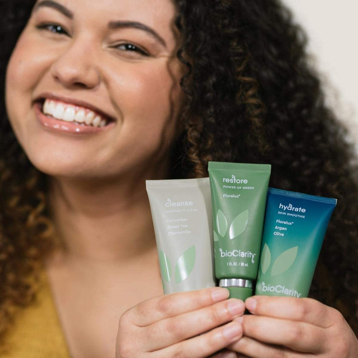 BioClarity 3-Step Essentials Skin Care Routine for Normal and Oily Skin Types | Cleanse, Restore, Moisturize, Hydrate | 100% Clean Vegan Ingredients