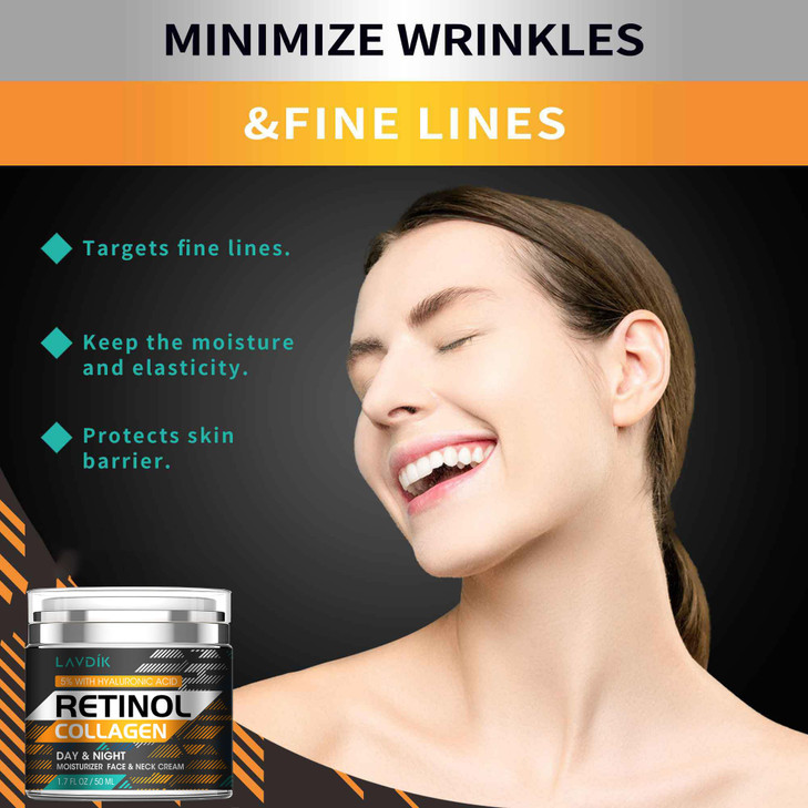 Retinol Cream for Face with Hyaluronic Acid, Moisturizer Anti Aging Collagen Cream for Women and Men, Reduce Wrinkles, Fine Lines, Day and Night,1.7