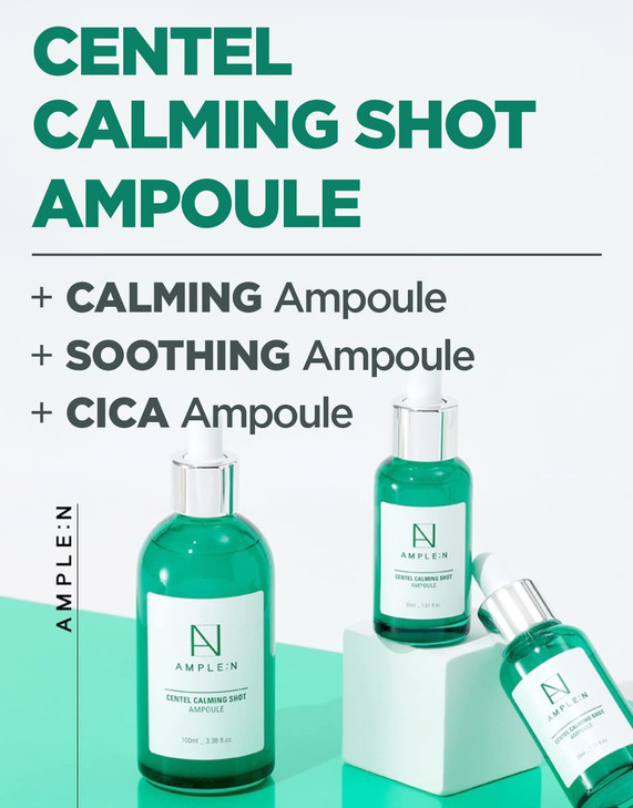 AMPLE:N Centel Calming Shot Ampoule - Korean Soothing Face Serum with Centella Asiatica to Calm Irritated & Sensitive Skin - Redness Relief, Acne Spo