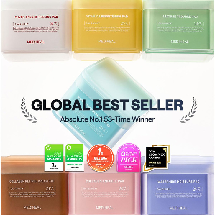 MEDIHEAL Watermide Moisture Pad - Square Cotton Facial Toner Pads with Icelandic Glacial Water - Improve Skin Temperature, Hydrating to Dry, Puffy, C