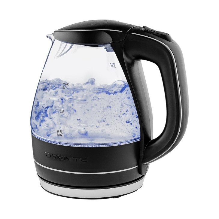 OVENTE Electric Kettle, 1.5L Borosilicate Glass Countertop Water Heater and Boiler for Coffee or Tea, BPA-Free, Auto Shut-Off, Boil-Dry Protection, R