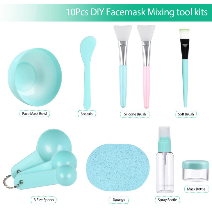 fenshine Face Mask Mixing Bowl Set, Facial Mask Mixing Tool Kit with Plastic Mask Bowl Silicone Mask Brushes Measuring Cup Stick Spatulas Facial Spon
