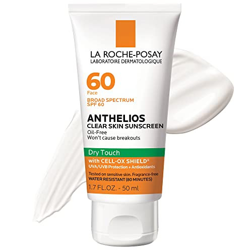 La Roche-Posay Anthelios Clear Skin Sunscreen Dry Touch SPF 60, Oil Free Sunscreen For Face, Oil Absorbing, Broad Spectrum SPF + Antioxidants, Non-Gr