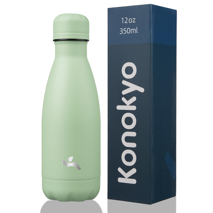 Konokyo Insulated Water Bottles,12 oz Double Wall Stainless Steel Vacumm Metal Flask for Sports Travel,Macaron Green
