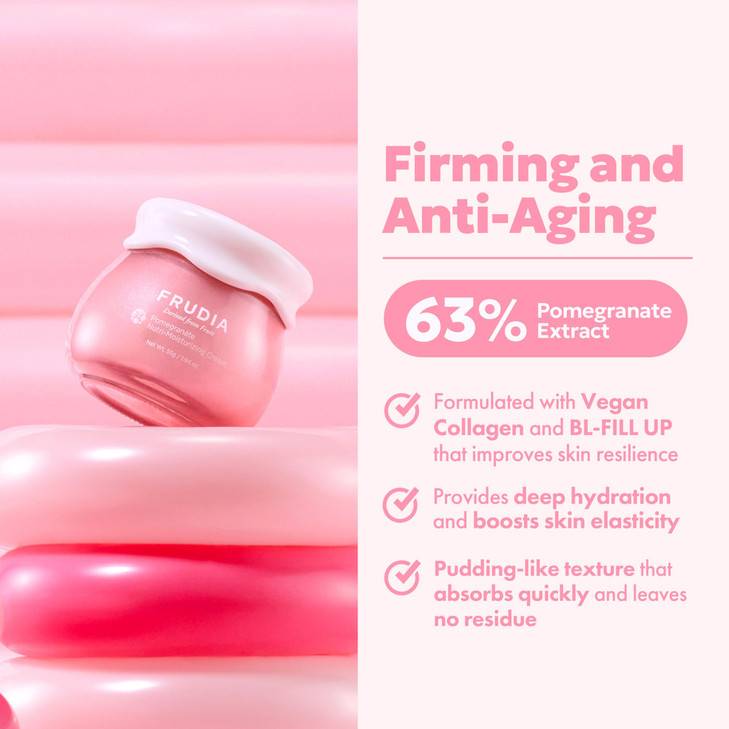 FRUDIA Pomegranate Nutri-Moisturizing Face Cream (1.94 oz) - Anti-Aging and Firming Korean Face Moisturizer w/63% Pomegranate Extract, BL-FILL UP & C